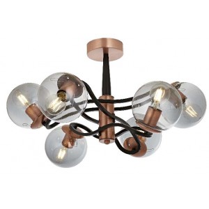 METAL AND GLASS COPPER ANTIQUE COLOR AND BLACK CHANDELIER 60 x 60 CM LOAD: 40 CM
